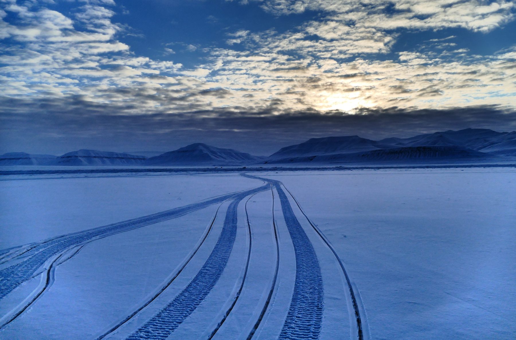 Snow mobile tracks on the sea ice