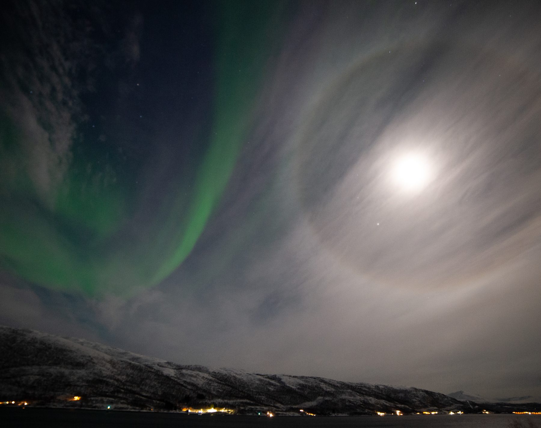 Aurora and the ring around the moon
