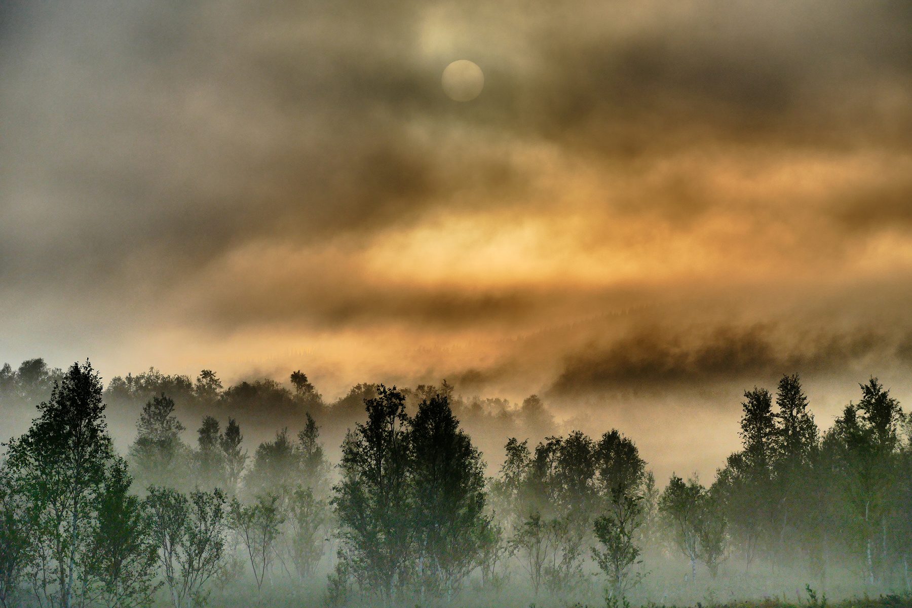 Fiery fog and the sun