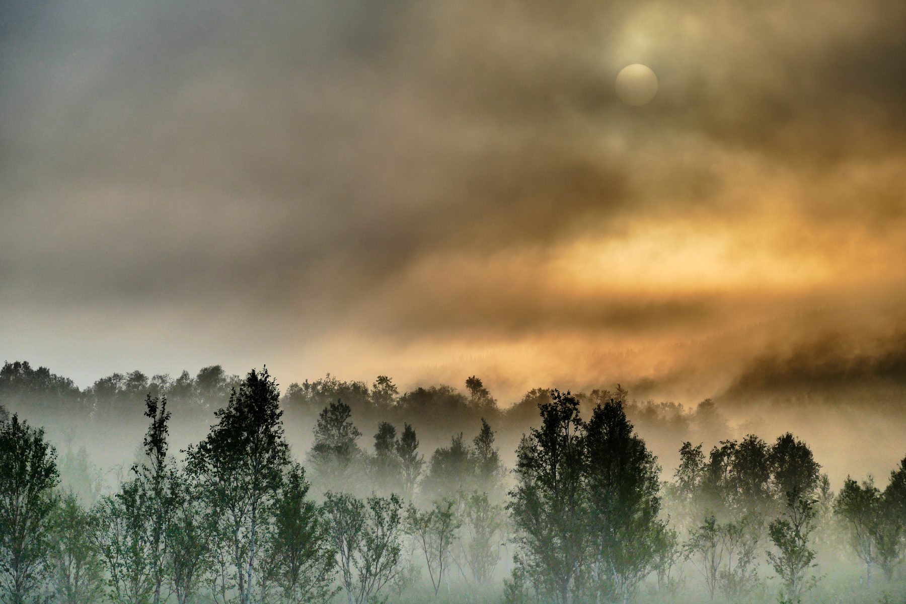 Fiery fog and the sun
